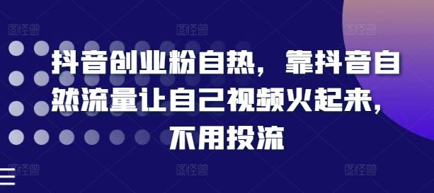 抖音创业粉自热，靠抖音自然流量让自己视频火起来，不用投流-来此网赚