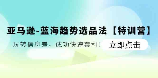 亚马逊蓝海趋势选品法【特训营】：玩转信息差，成功快速套利-来此网赚