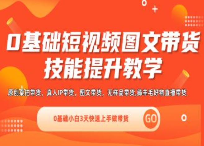 0基础短视频图文带货实操技能提升教学(直播课+视频课),0基础小白3天快速上手做带货-来此网赚