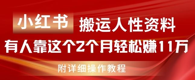 小红书搬运人性资料，有人靠这个2个月轻松赚11w，附教程【揭秘】-来此网赚