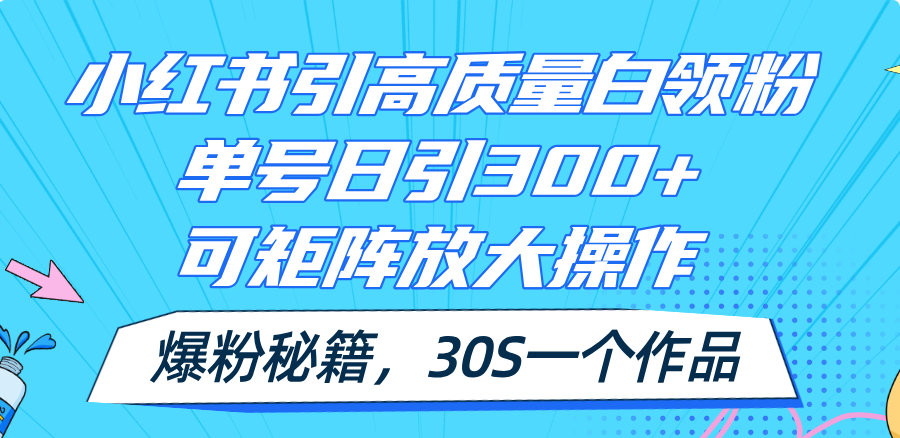 （11692期）小红书引高质量白领粉，单号日引300+，可放大操作，爆粉秘籍！30s一个作品-来此网赚