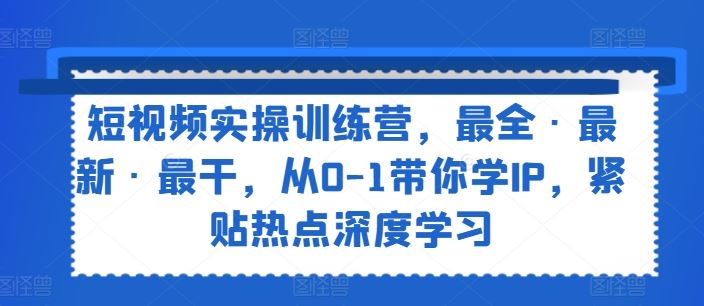 短视频实操训练营，最全·最新·最干，从0-1带你学IP，紧贴热点深度学习-来此网赚