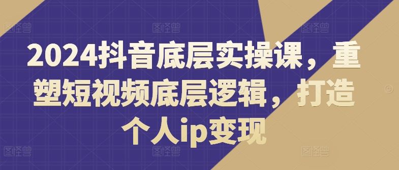 2024抖音底层实操课，​重塑短视频底层逻辑，打造个人ip变现-来此网赚