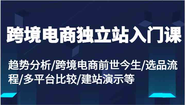 跨境电商独立站入门课：趋势分析/跨境电商前世今生/选品流程/多平台比较/建站演示等-来此网赚