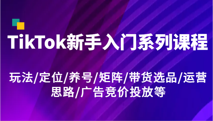 TikTok新手入门系列课程，玩法/定位/养号/矩阵/带货选品/运营思路/广告竞价投放等-来此网赚