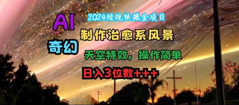 2024短视频掘金项目，AI制作治愈系风景，奇幻天空特效，操作简单，日入3位数【揭秘】-来此网赚