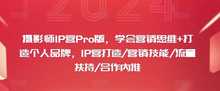 摄影师IP营Pro版，学会营销思维+打造个人品牌，IP营打造/营销技能/流量扶持/合作内推-来此网赚