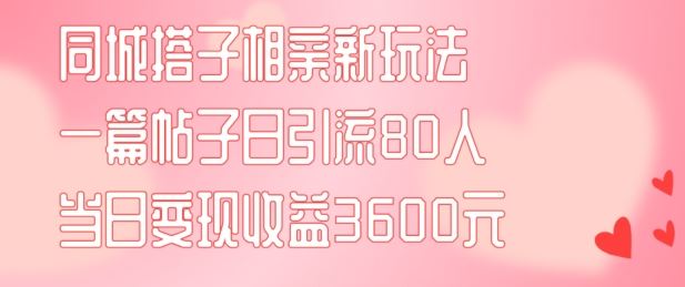 同城搭子相亲新玩法一篇帖子引流80人当日变现3600元(项目教程+实操教程)【揭秘】-来此网赚