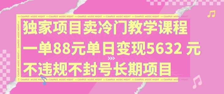 独家项目卖冷门教学课程一单88元单日变现5632元违规不封号长期项目【揭秘】-来此网赚