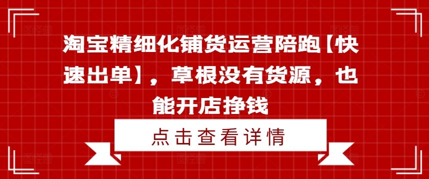 淘宝精细化铺货运营陪跑【快速出单】，草根没有货源，也能开店挣钱-来此网赚