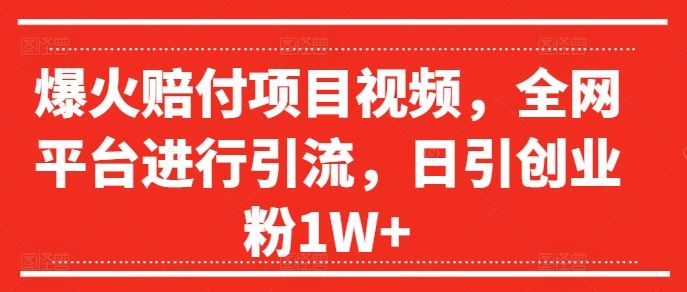 爆火赔付项目视频，全网平台进行引流，日引创业粉1W+【揭秘】-来此网赚