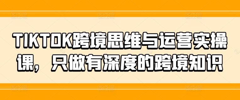 TIKTOK跨境思维与运营实操课，只做有深度的跨境知识-来此网赚