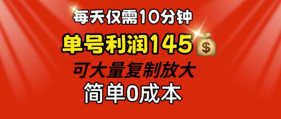 （12027期）每天仅需10分钟，单号利润145 可复制放大 简单0成本-来此网赚