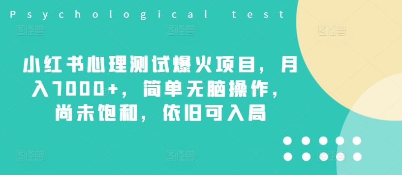 小红书心理测试爆火项目，月入7000+，简单无脑操作，尚未饱和，依旧可入局-来此网赚