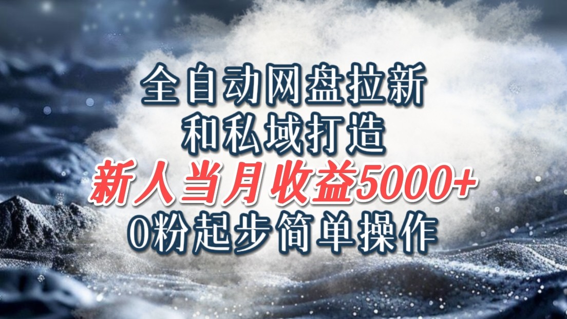 全自动网盘拉新和私域打造，0粉起步简单操作，新人入门当月收益5000以上-来此网赚