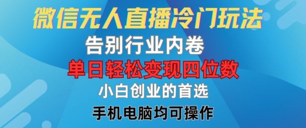 微信无人直播冷门玩法，告别行业内卷，单日轻松变现四位数，小白的创业首选【揭秘】-来此网赚