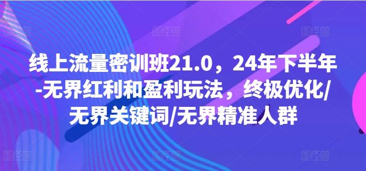 线上流量密训班21.0，24年下半年-无界红利和盈利玩法，终极优化/无界关键词/无界精准人群-来此网赚