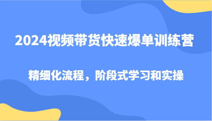 2024视频带货快速爆单训练营，精细化流程，阶段式学习和实操-来此网赚