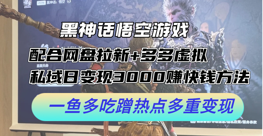 （12316期）黑神话悟空游戏配合网盘拉新+多多虚拟+私域日变现3000+赚快钱方法。…-来此网赚