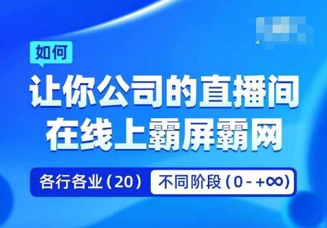 企业矩阵直播霸屏实操课，让你公司的直播间在线上霸屏霸网-来此网赚