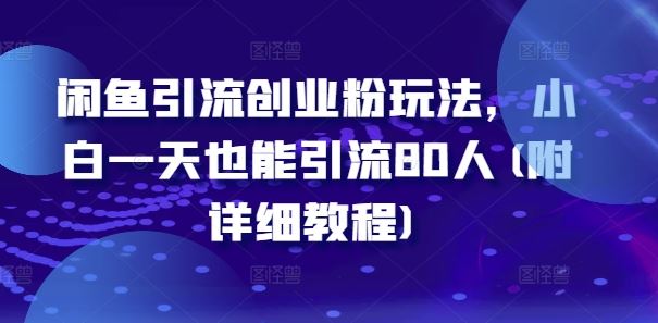 闲鱼引流创业粉玩法，小白一天也能引流80人(附详细教程)-来此网赚