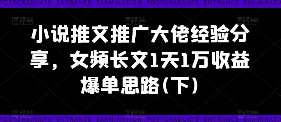 小说推文推广大佬经验分享，女频长文1天1万收益爆单思路(下)-来此网赚