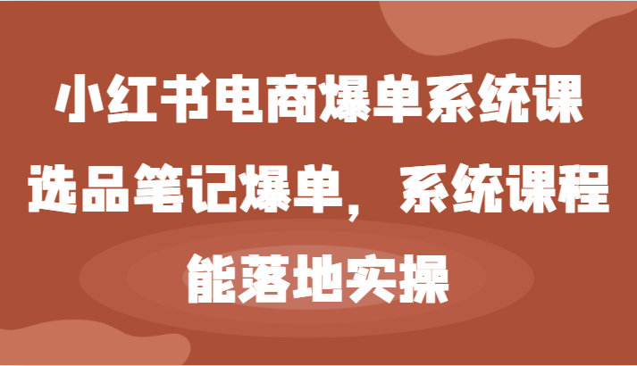 小红书电商爆单系统课-选品笔记爆单，系统课程，能落地实操-来此网赚