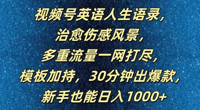 视频号英语人生语录，多重流量一网打尽，模板加持，30分钟出爆款，新手也能日入1000+【揭秘】-来此网赚