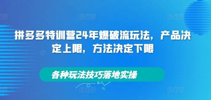 拼多多特训营24年爆破流玩法，产品决定上限，方法决定下限，各种玩法技巧落地实操-来此网赚