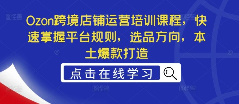 Ozon跨境店铺运营培训课程，快速掌握平台规则，选品方向，本土爆款打造-来此网赚