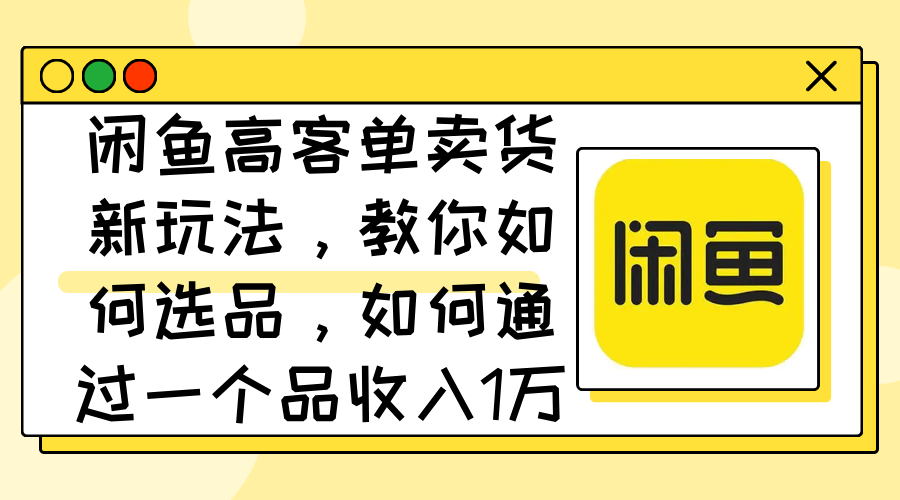 （12387期）闲鱼高客单卖货新玩法，教你如何选品，如何通过一个品收入1万+-来此网赚