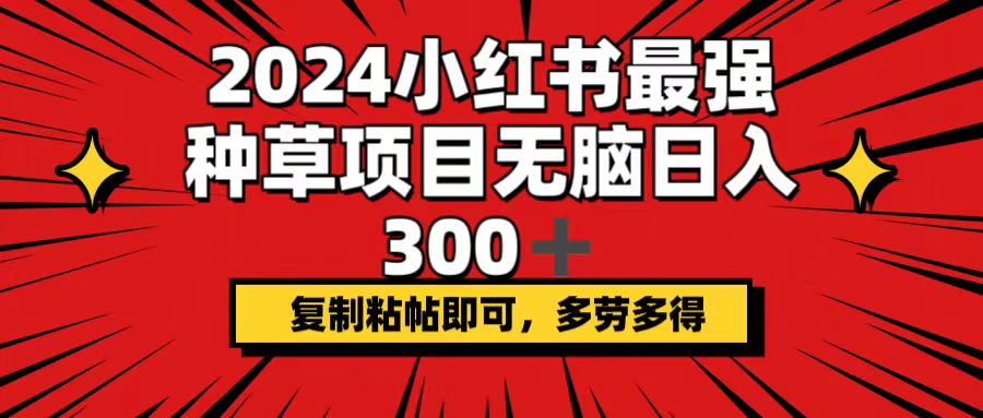 （12336期）2024小红书最强种草项目，无脑日入300+，复制粘帖即可，多劳多得-来此网赚